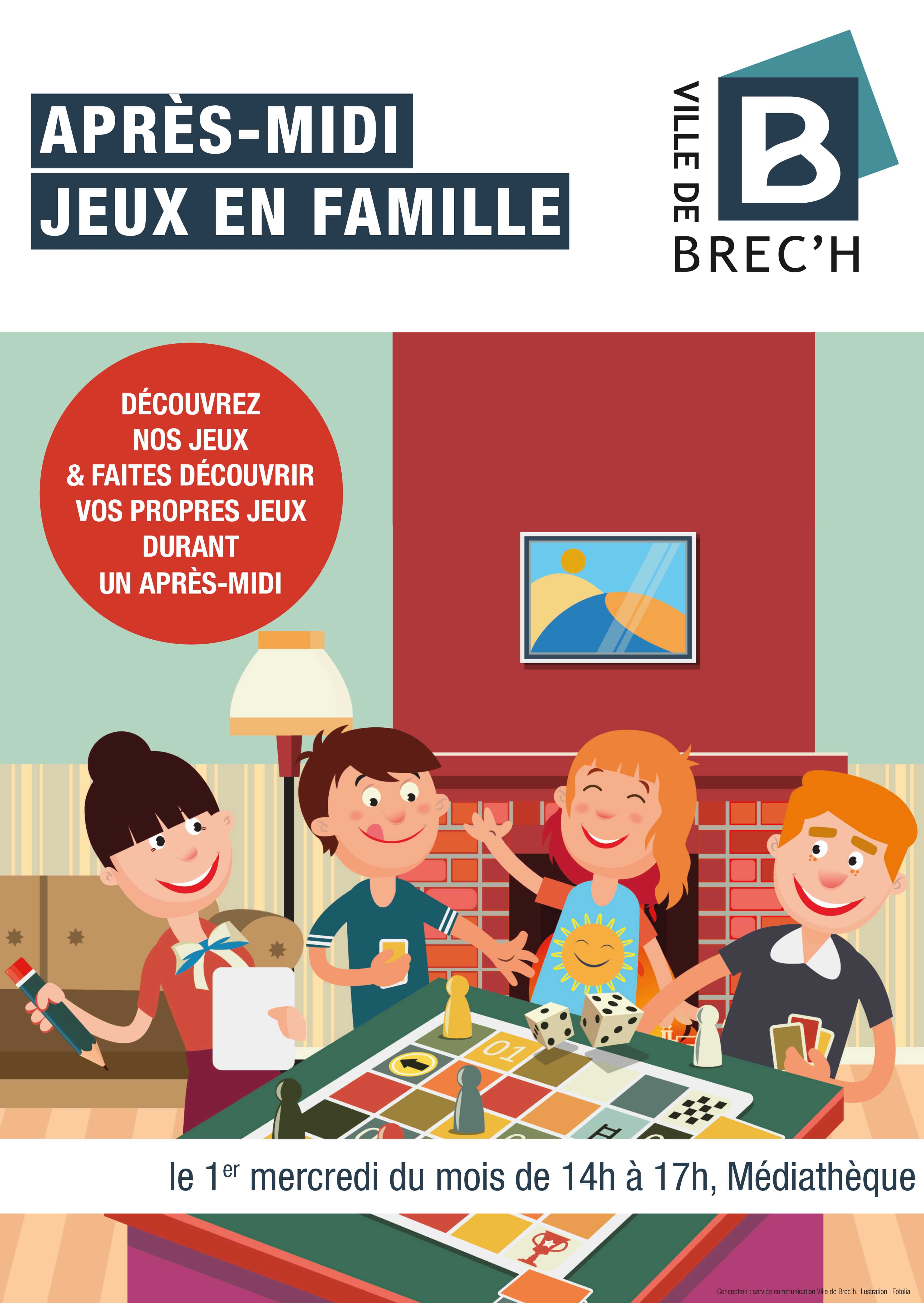 Affiche après-midi jeux en famille, organisé à la médiathèque