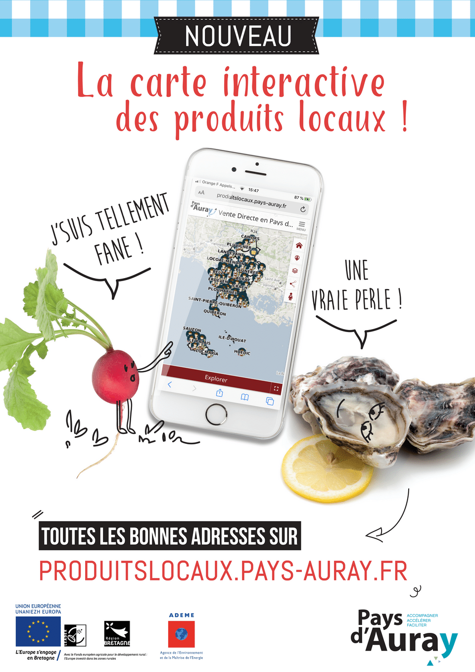 Affiche réalisée par le Pays d'Auray concernant le lancement d'une carte interactive des produits locaux