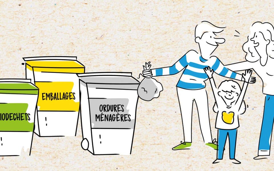 Bannière réalisée par Auray Quiberon Terre Atlantique (AQTA) afin de présenter les nouveaux bacs de déchets mis en place pour le tri sélectif sur le territoire.